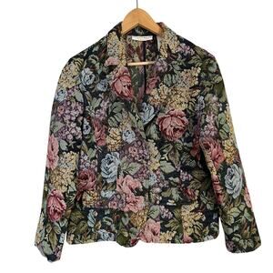 Vintage Crazy Horse Boho Cottagecore Brocade Floral Tapestry Blazer Jacket Sz XL